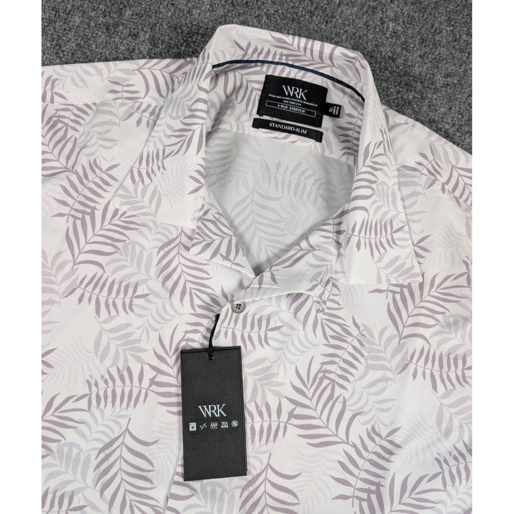 WRK 4 Way Stretch Hawaiian Camp Shirt Men XL Standard Slim Palms Loop Collar NWT